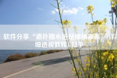 软件分享“德扑圈永远是输输赢赢”(详细透视教程)-知乎