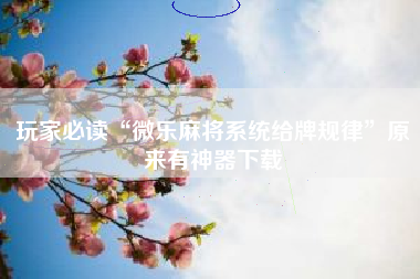 玩家必读“微乐麻将系统给牌规律”原来有神器下载