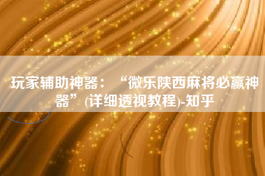 玩家辅助神器：“微乐陕西麻将必赢神器	”(详细透视教程)-知乎