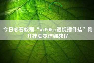 今日必看教程“WePOKer透视插件挂”附开挂脚本详细教程