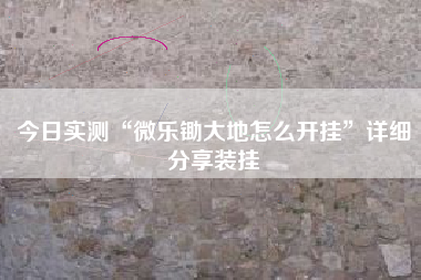 今日实测“微乐锄大地怎么开挂”详细分享装挂
