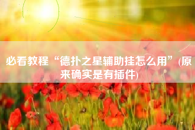 必看教程“德扑之星辅助挂怎么用”(原来确实是有插件)