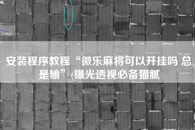 安装程序教程“微乐麻将可以开挂吗 总是输	”(曝光透视必备猫腻
