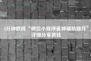 3分钟教程“微信小程序雀神辅助插件	”详细分享装挂